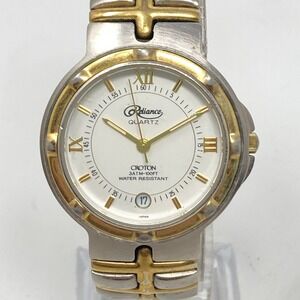 Vtg Croton Reliance Watch Men 34mm Silver Gold Two Tone Date New Battery 7.25"